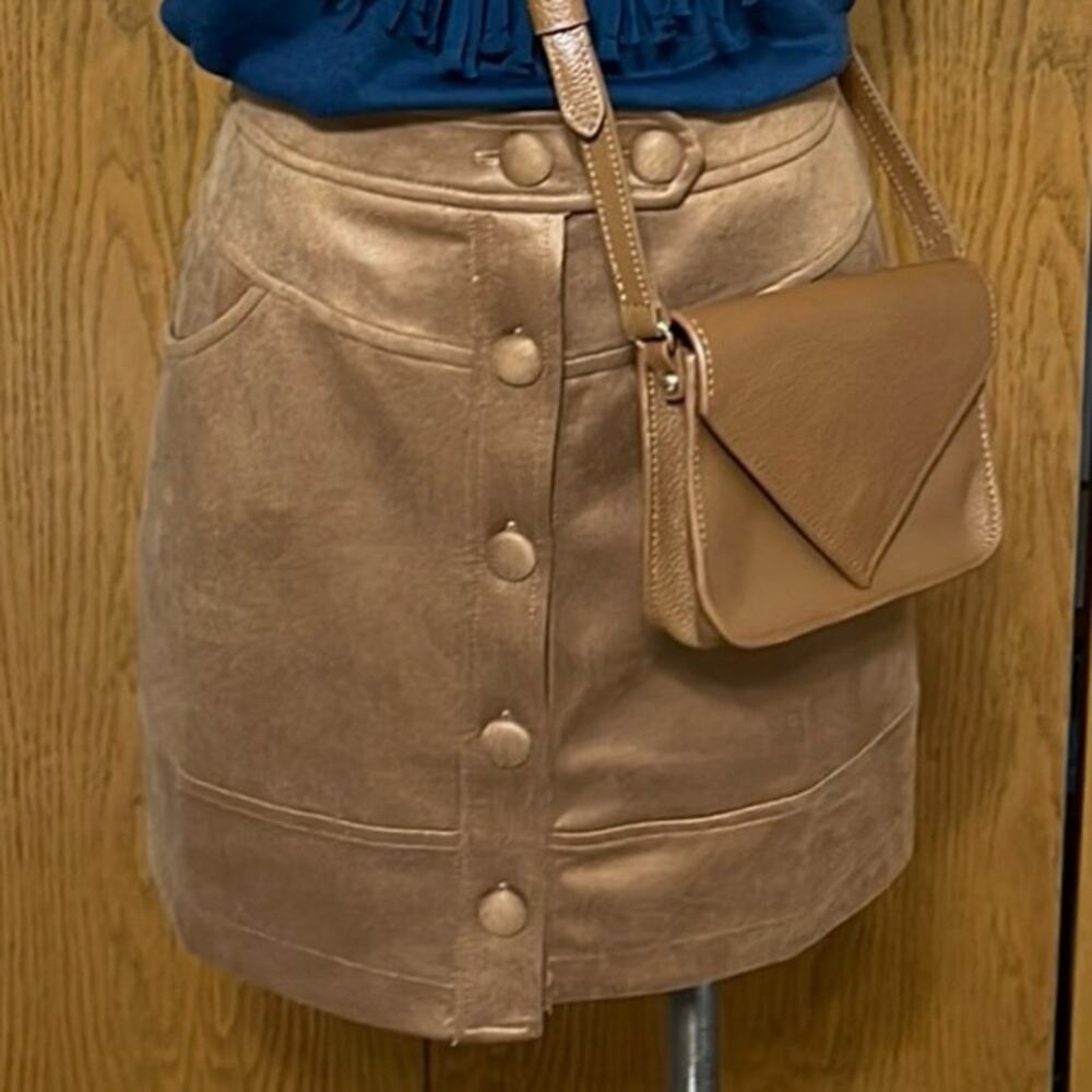 Voy Brown Button Front Mini Skirt Size S NEW
